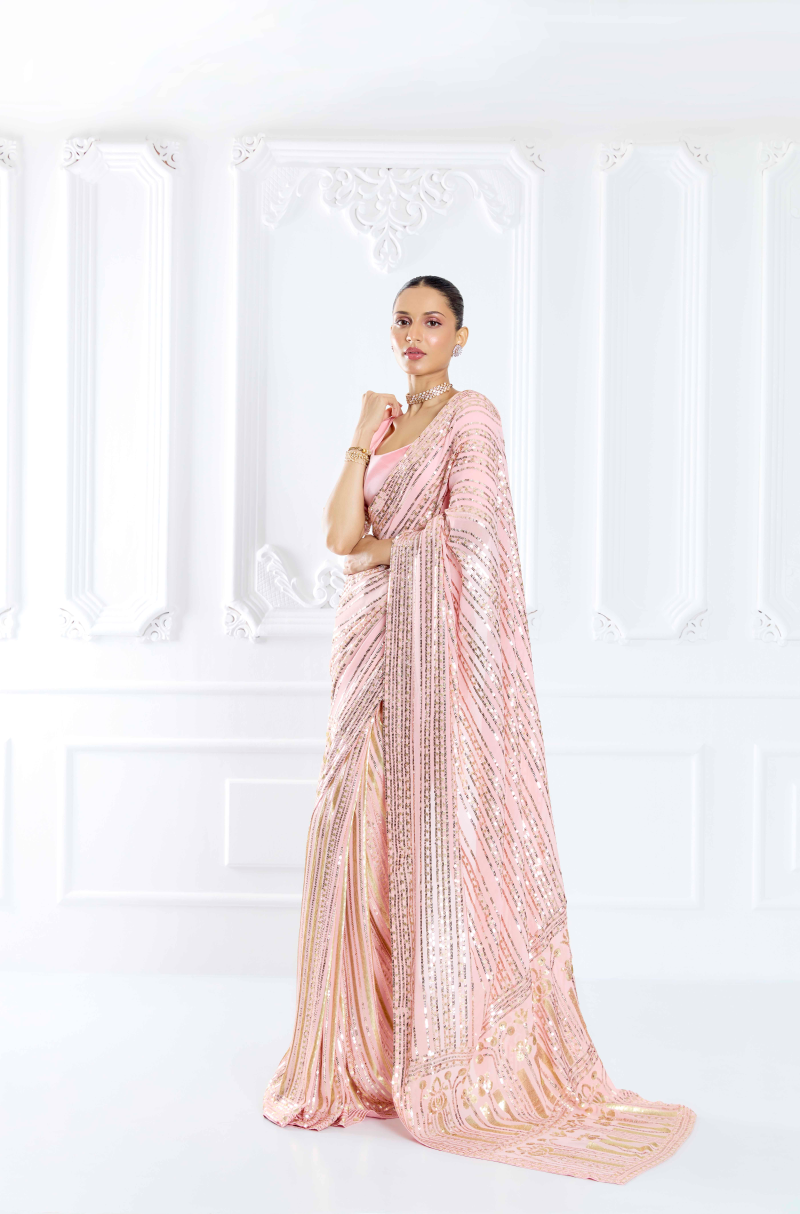 Blush Pink Embroidered Saree Set
