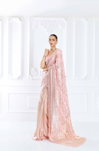 Blush Pink Embroidered Saree Set