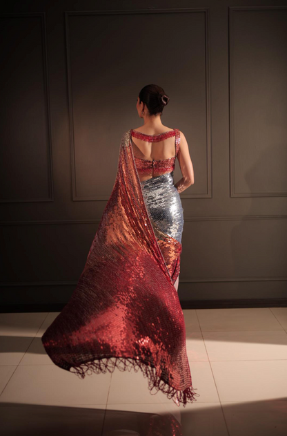 Mahira Khan in our Gold Shaded Sequin Georgette Saree Set