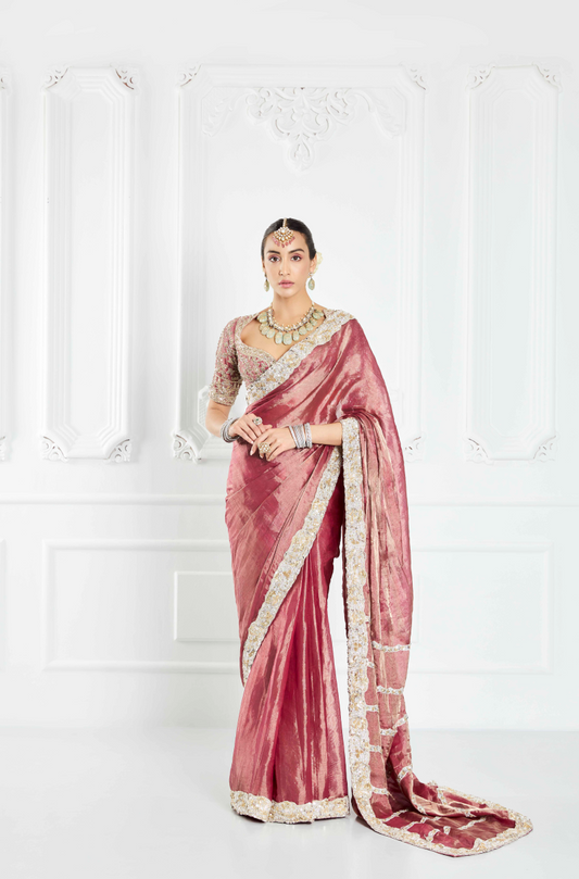 Deep Old Rose Tissue Saree Set