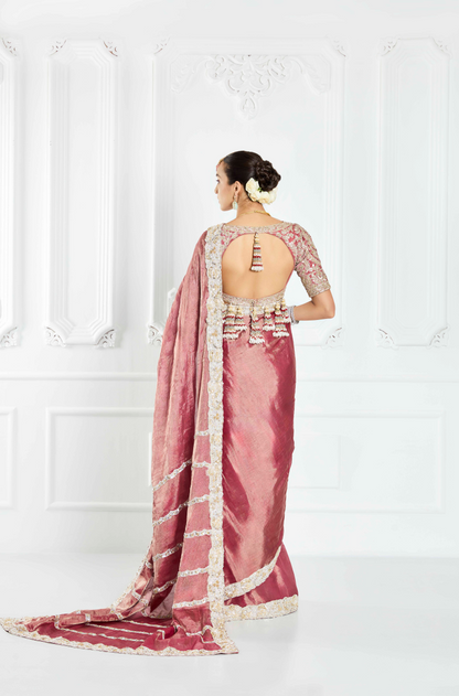 Deep Old Rose Tissue Saree Set