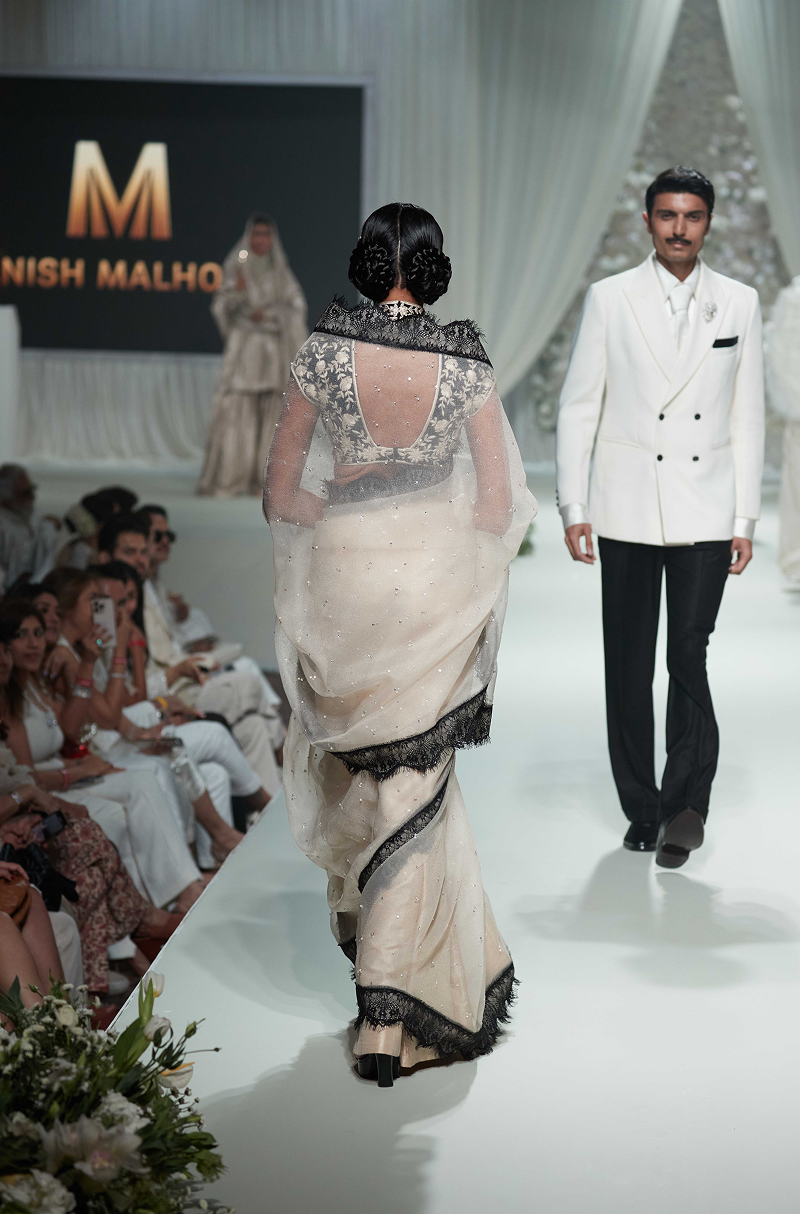 Off White with Black Lace Border Saree Set