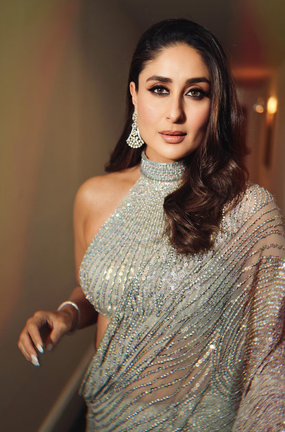 Kareena Kapoor Khan in our Grey Holographic Stone Wave Saree Set