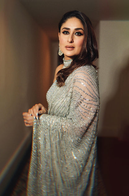 Kareena Kapoor Khan in our Grey Holographic Stone Wave Saree Set