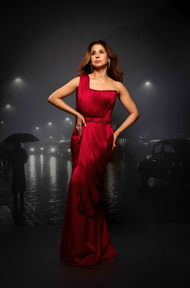 Urmila Matondkar in our Red Pleated Stitched Saree Set