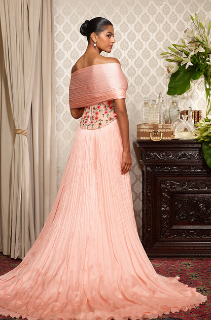 Peach Chiffon Textured Skirt Set