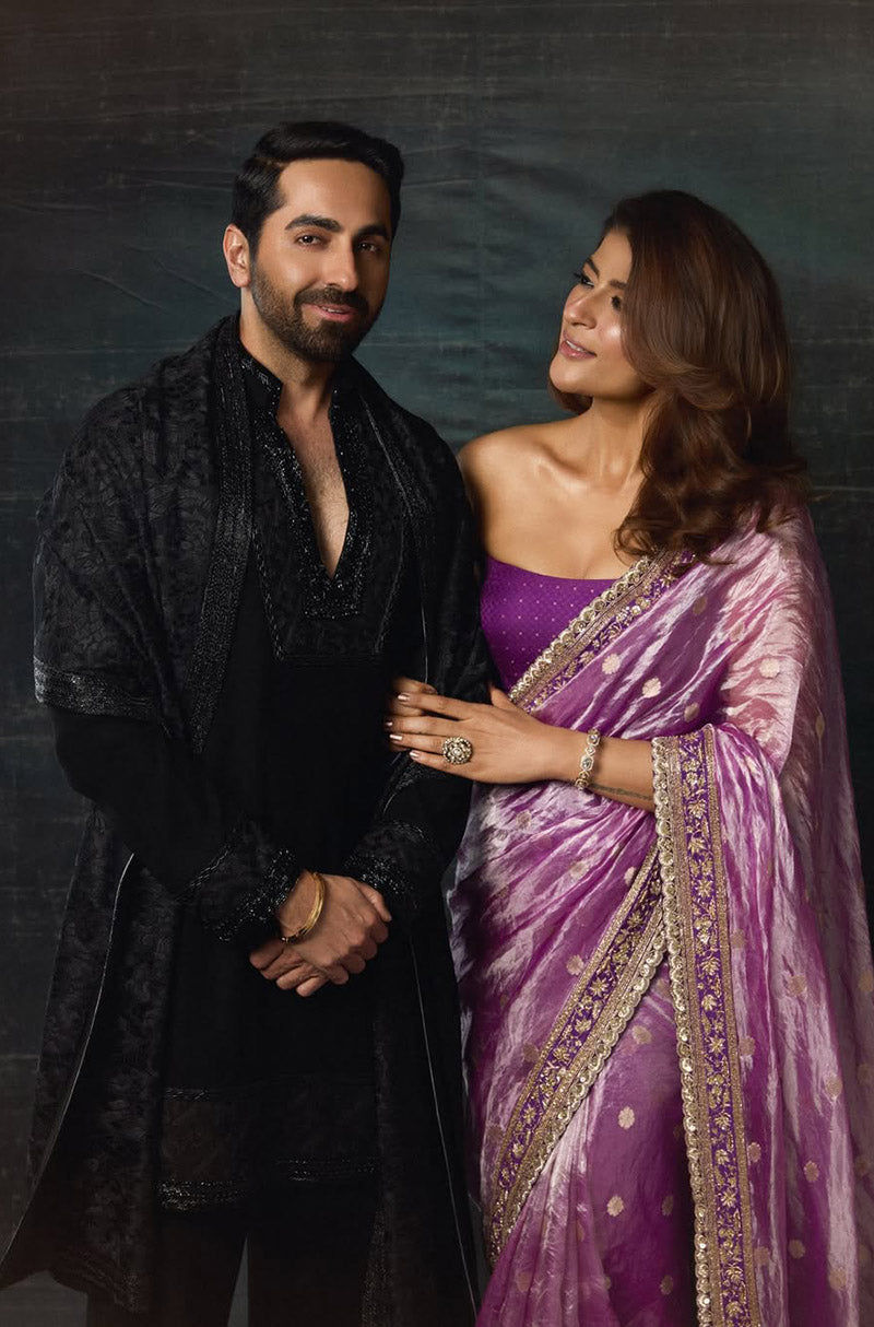 Tahira Kashyap in our Purple Tissue Booti Saree Set