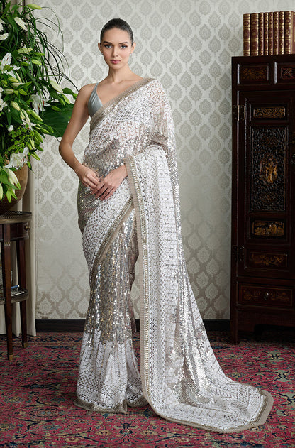 Pewter Grey Mijwan Chikankari Saree Set