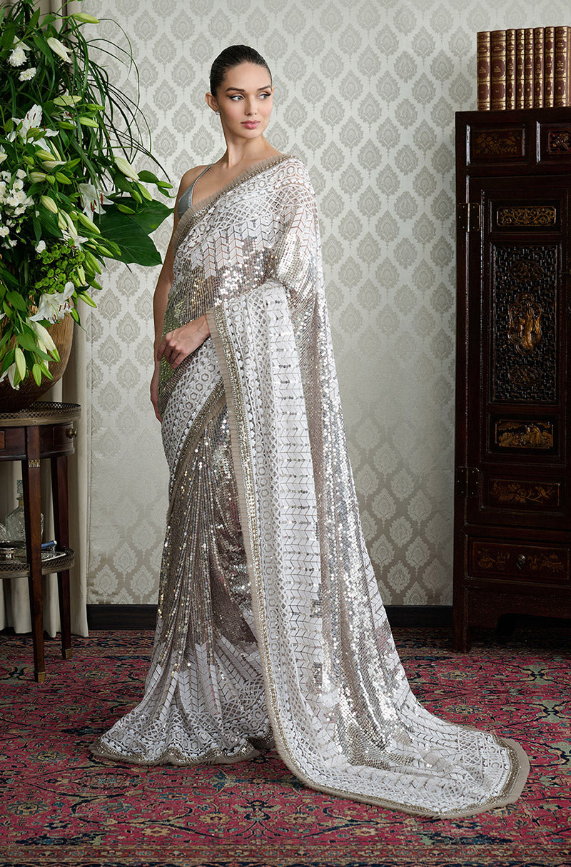 Pewter Grey Mijwan Chikankari Saree Set