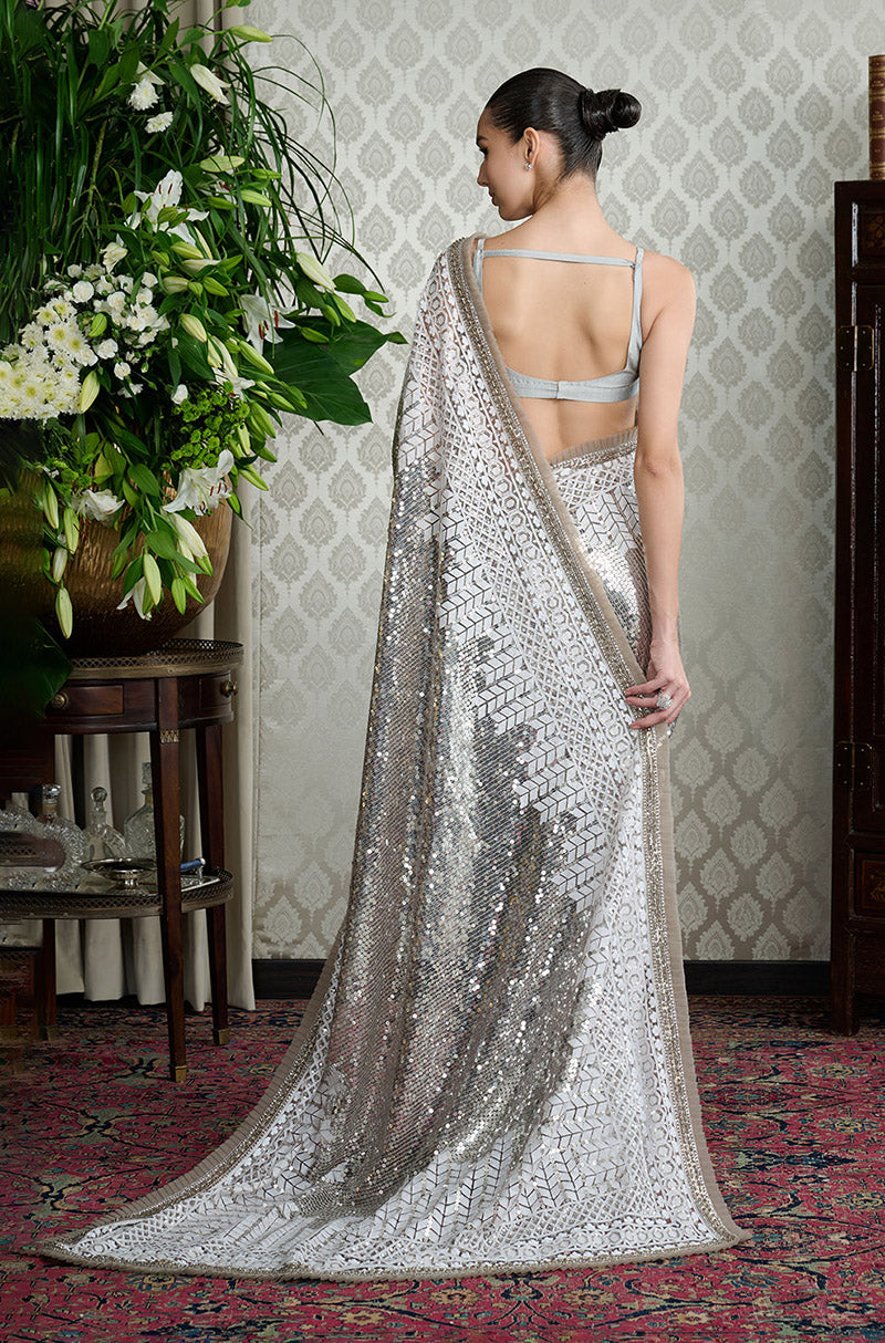 Pewter Grey Mijwan Chikankari Saree Set