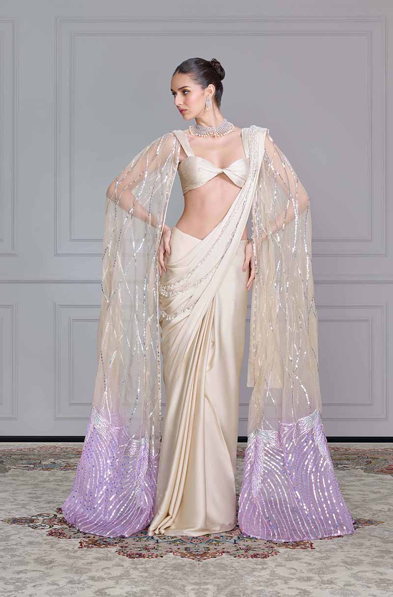 Ivory Satin Saree Set