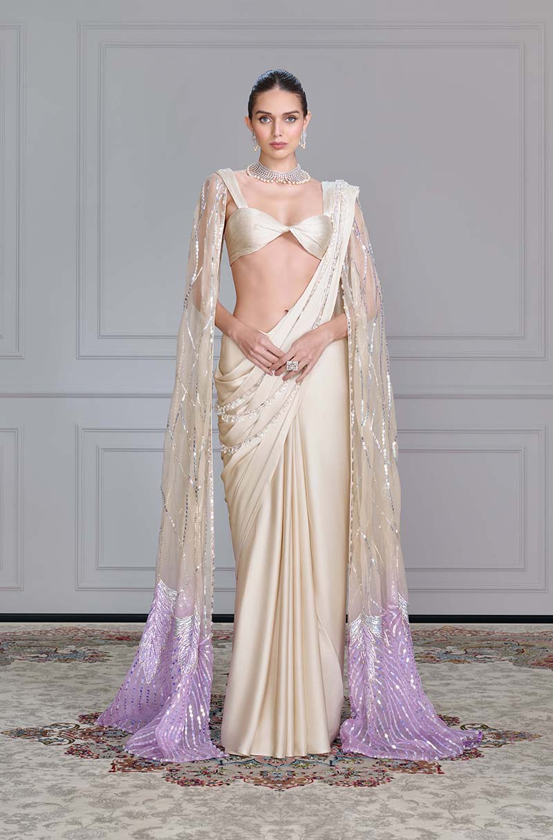Ivory Satin Saree Set