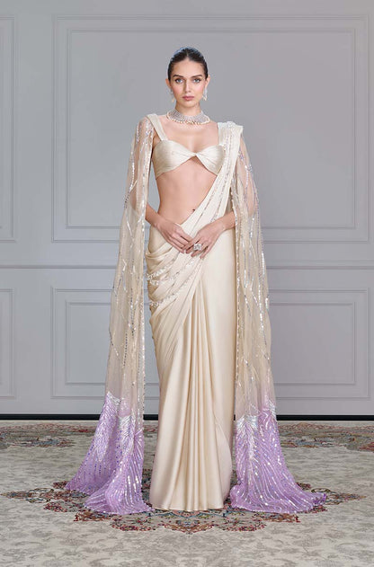 Ivory Satin Saree Set