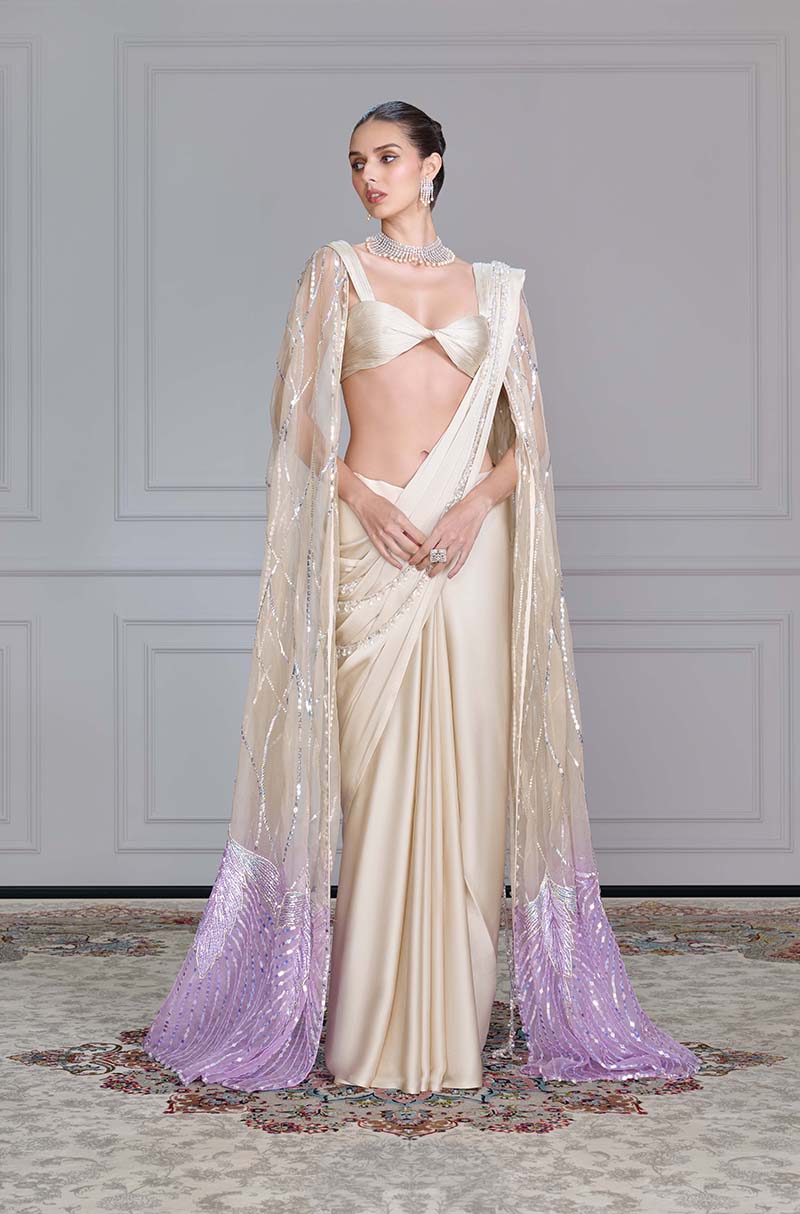 Ivory Satin Saree Set
