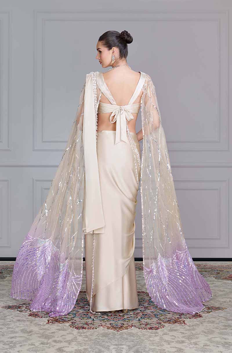 Ivory Satin Saree Set