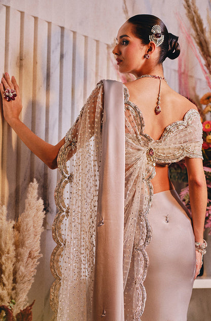 Grey Satin Saree Set