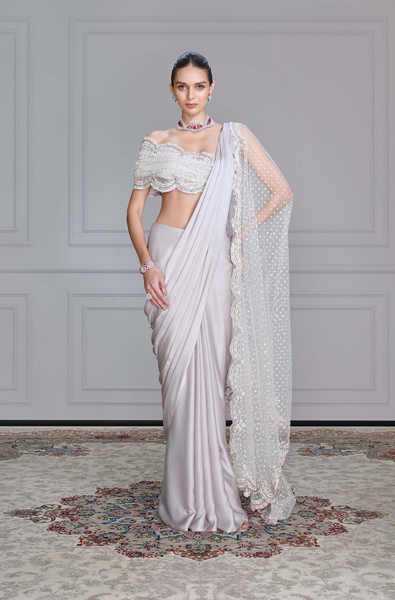 Grey Satin Saree Set