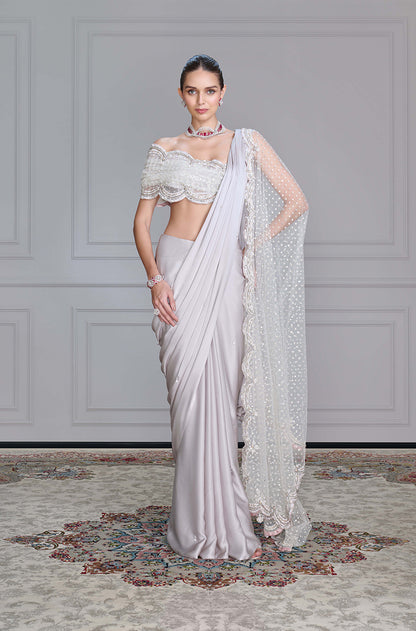 Grey Satin Saree Set