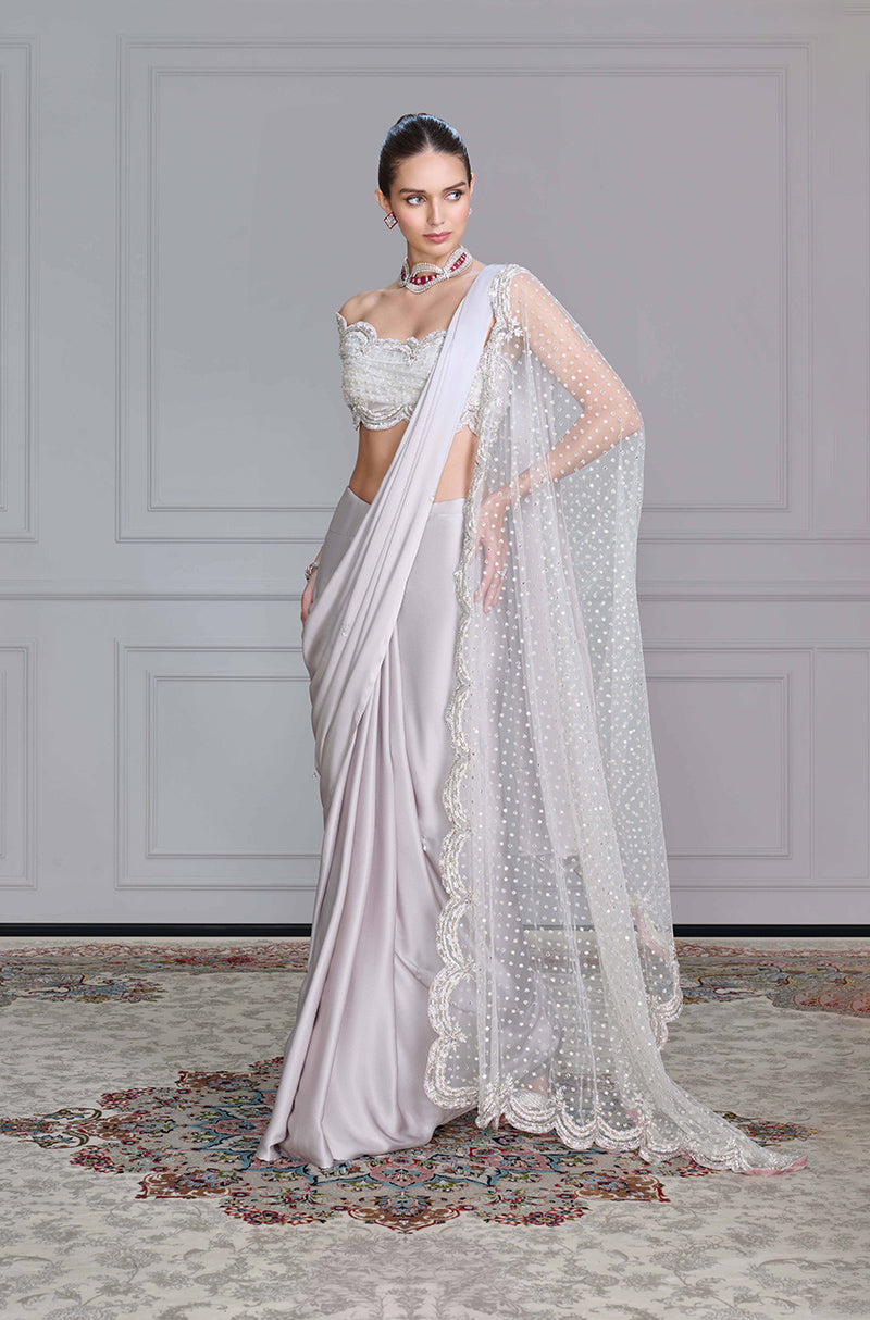 Grey Satin Saree Set