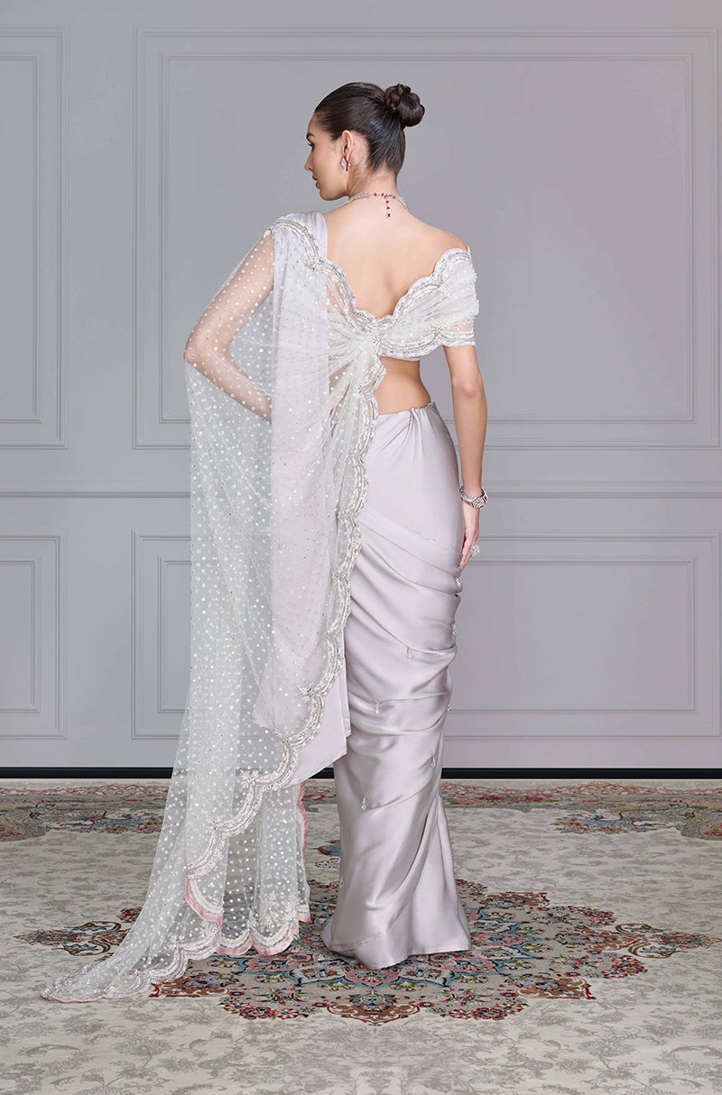 Grey Satin Saree Set