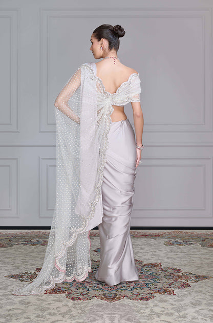 Grey Satin Saree Set