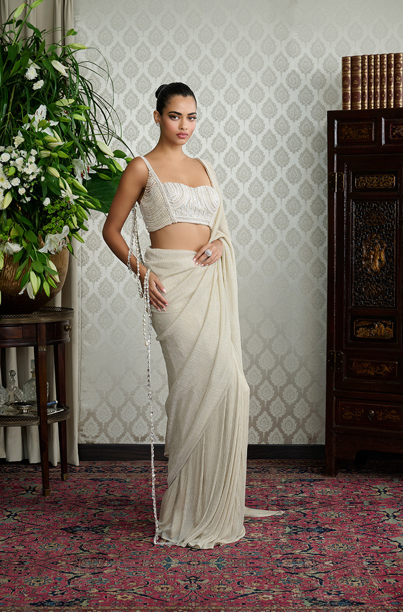 Champagne Gold Textured Saree Set