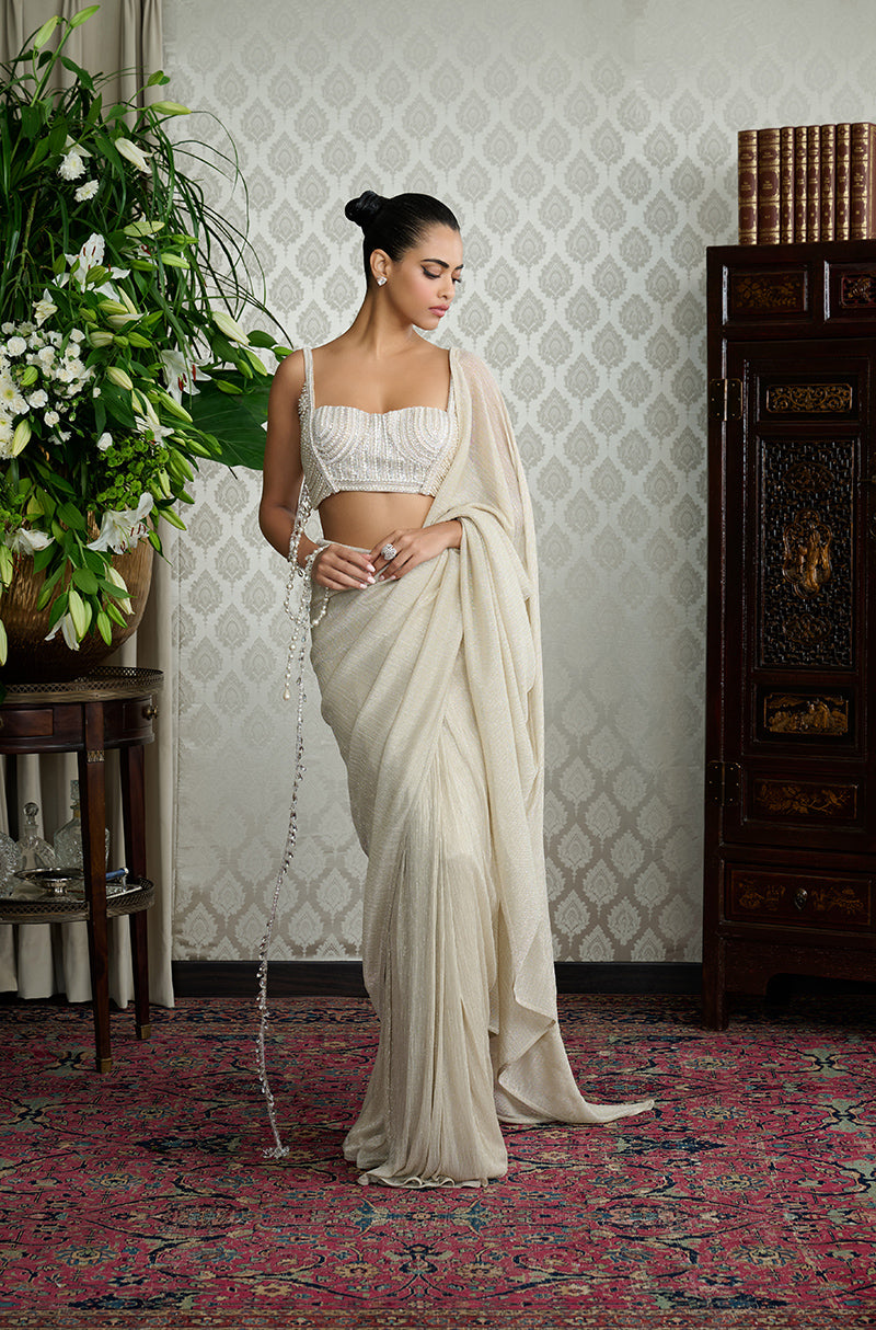 Champagne Gold Textured Saree Set