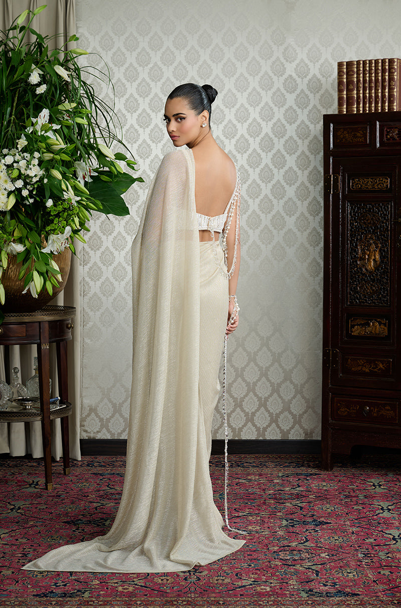 Champagne Gold Textured Saree Set