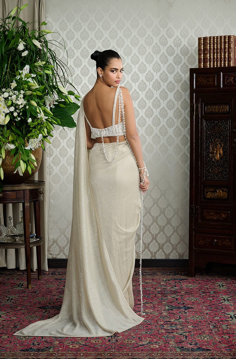 Champagne Gold Textured Saree Set