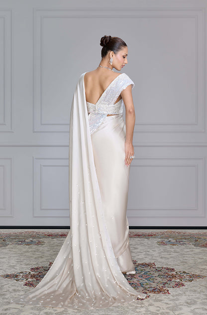 Off White Satin Saree Set