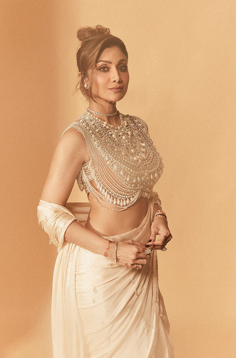 Shilpa Shetty in our Ivory Stitched Saree