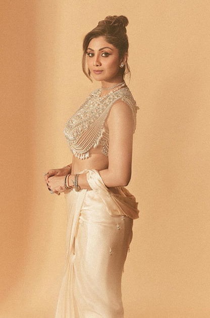 Shilpa Shetty in our Ivory Stitched Saree