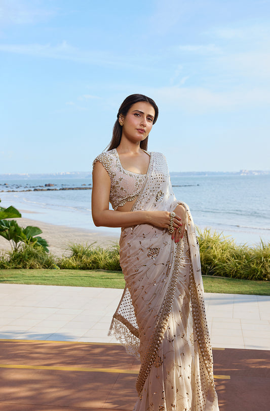 Fatima Sana Shaikh in our Ivory Embroidered Saree Set