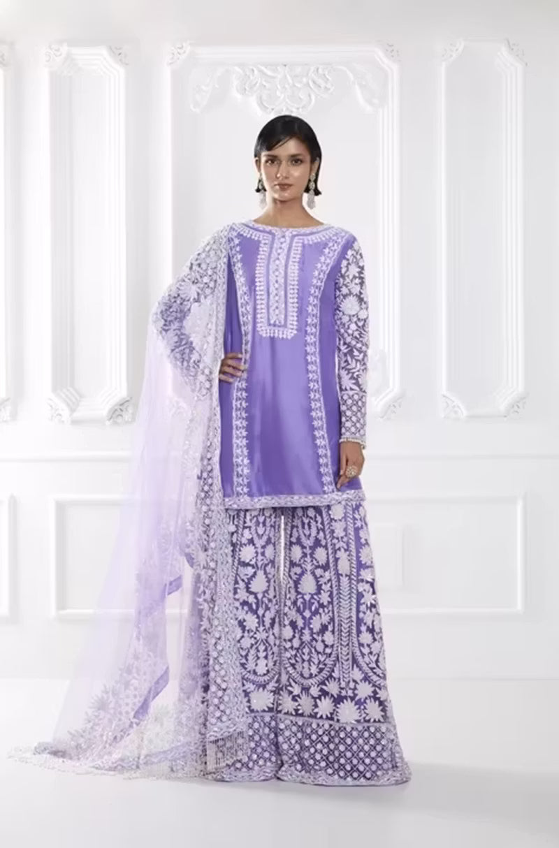 Lavender Kashmiri Embroidered Kurta Set