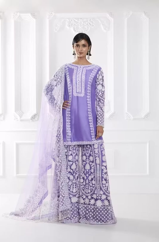 Lavender Kashmiri Embroidered Kurta Set