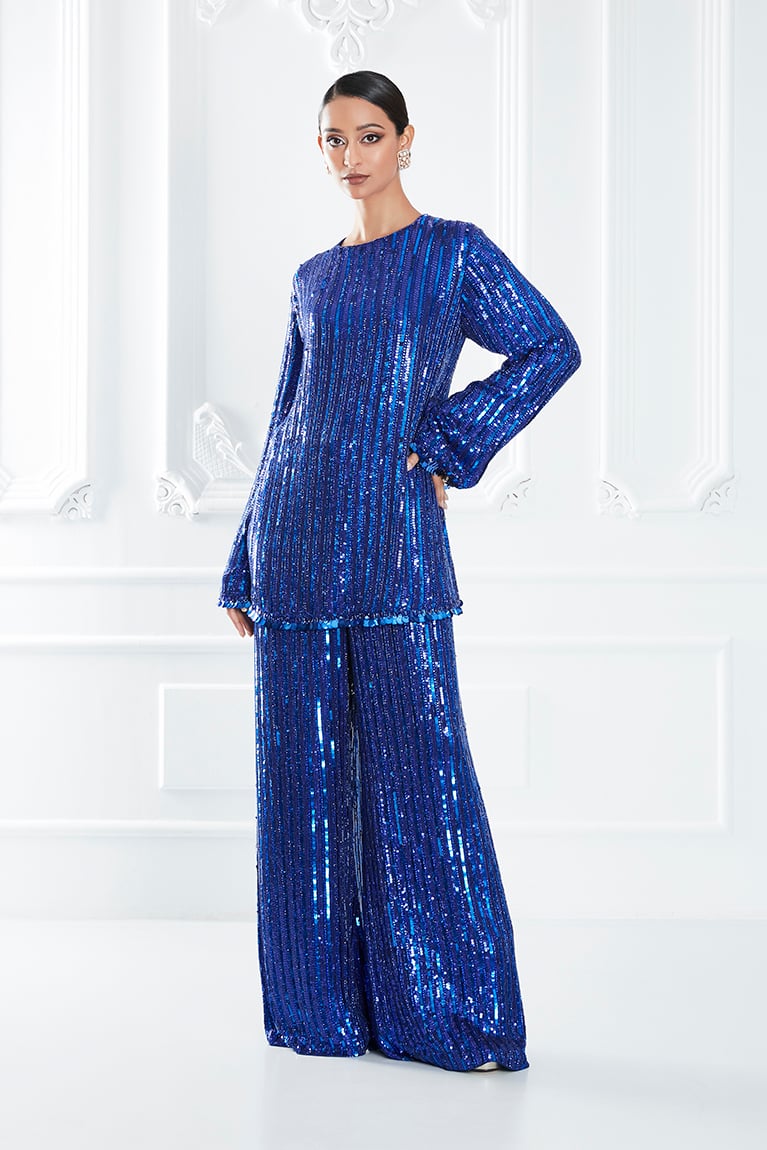 Blue Sequin Embellished Co-ord Set