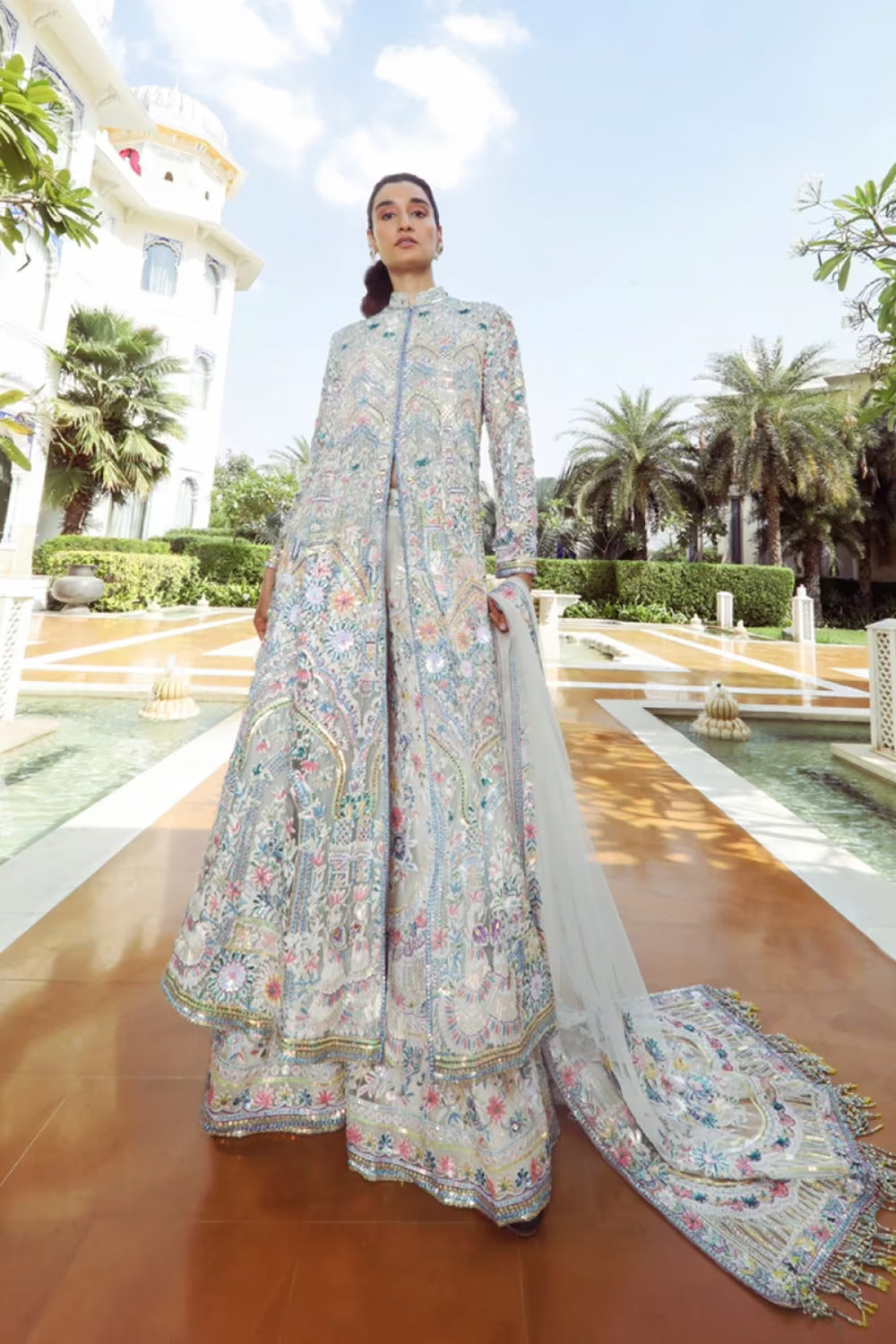 Grey Multicolor Kashmiri Kalidar Kurta Set