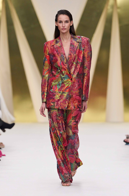 Multicolor Printed Sequin Embroidered Blazer Set