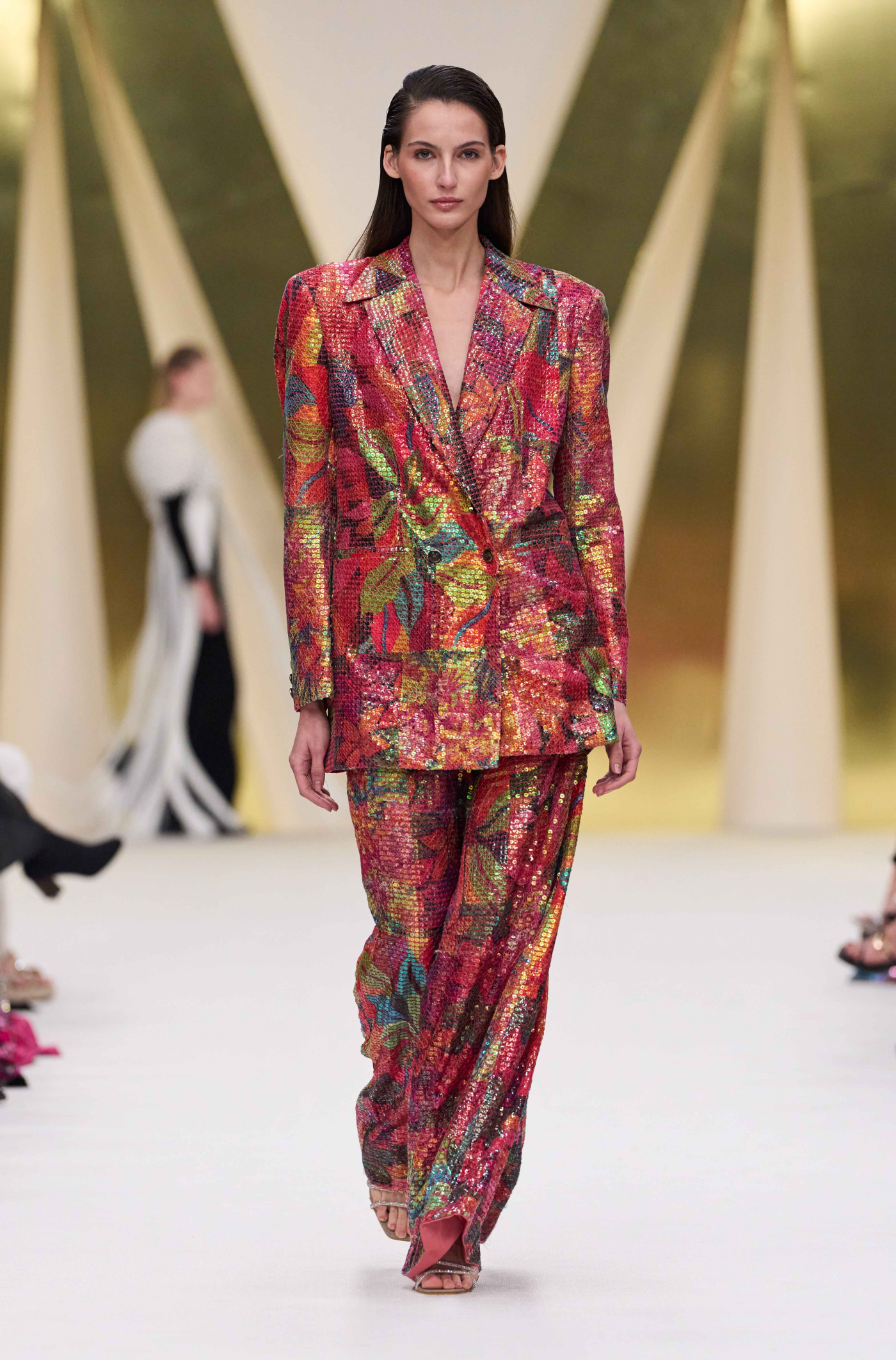 Multicolor Printed Sequin Embroidered Blazer Set