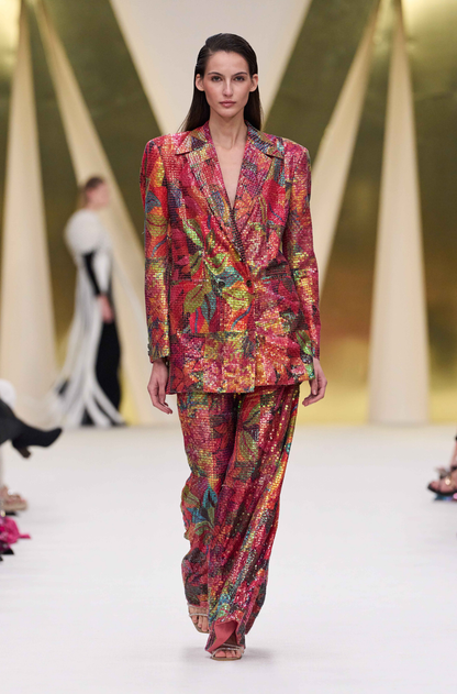 Multicolor Printed Sequin Embroidered Blazer Set