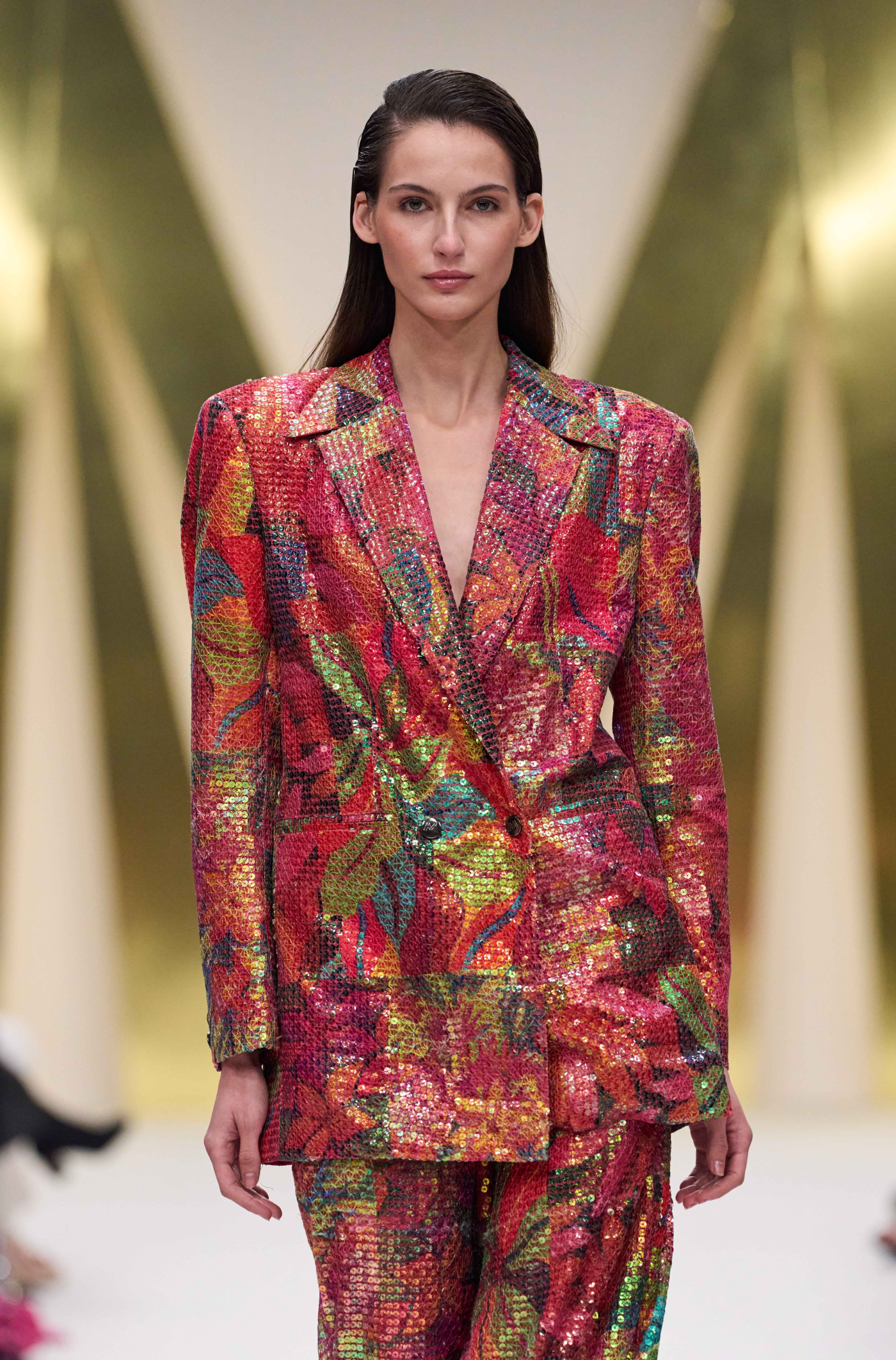 Multicolor Printed Sequin Embroidered Blazer Set