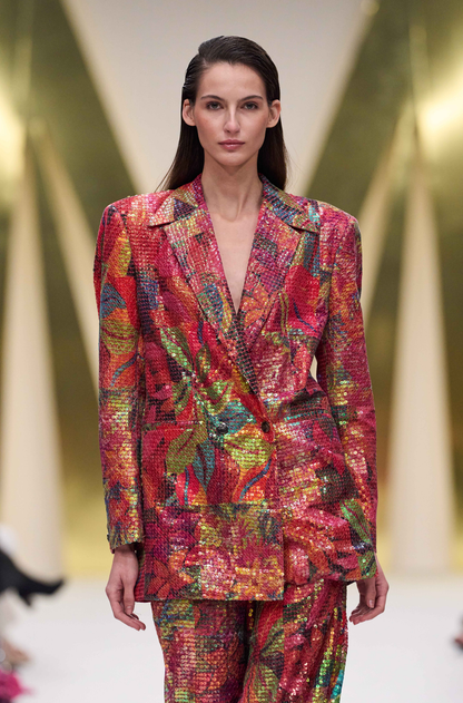 Multicolor Printed Sequin Embroidered Blazer Set