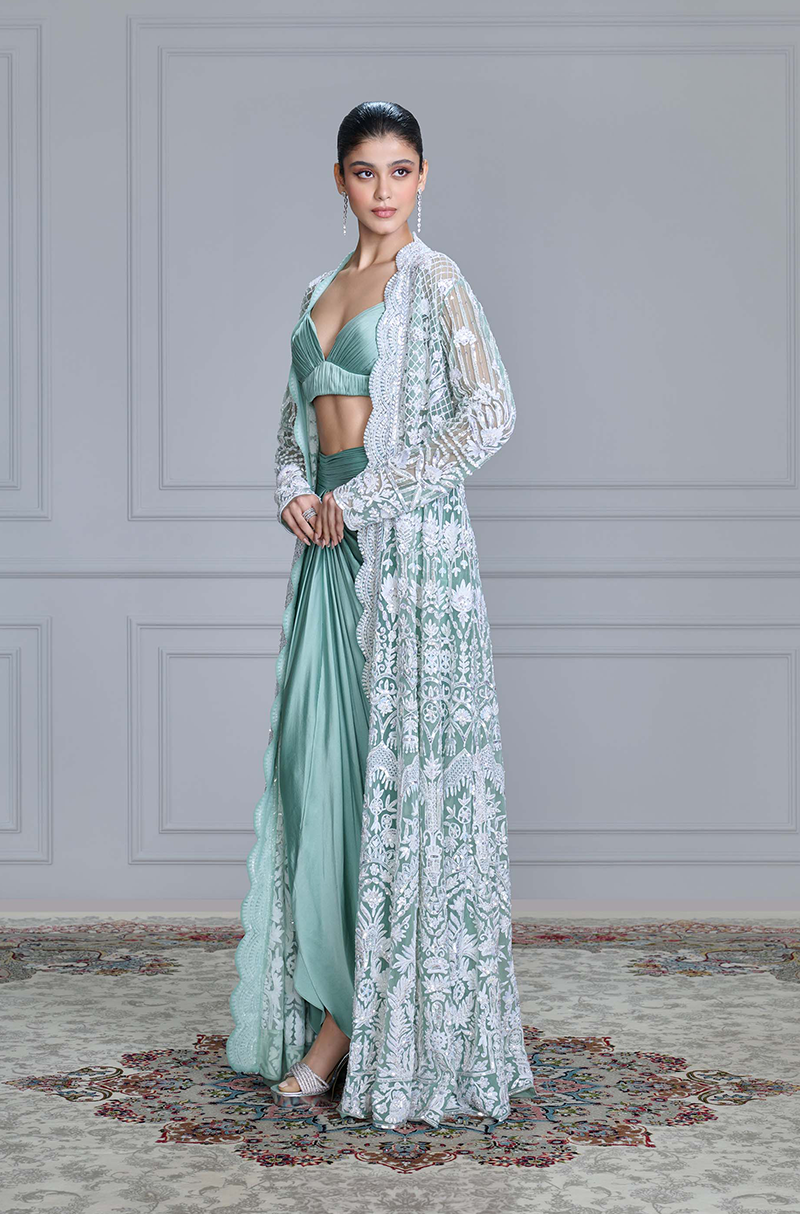 Mint & Ivory Kashmiri Embroidered Skirt Set