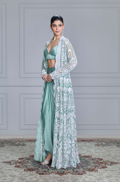 Mint & Ivory Kashmiri Embroidered Skirt Set