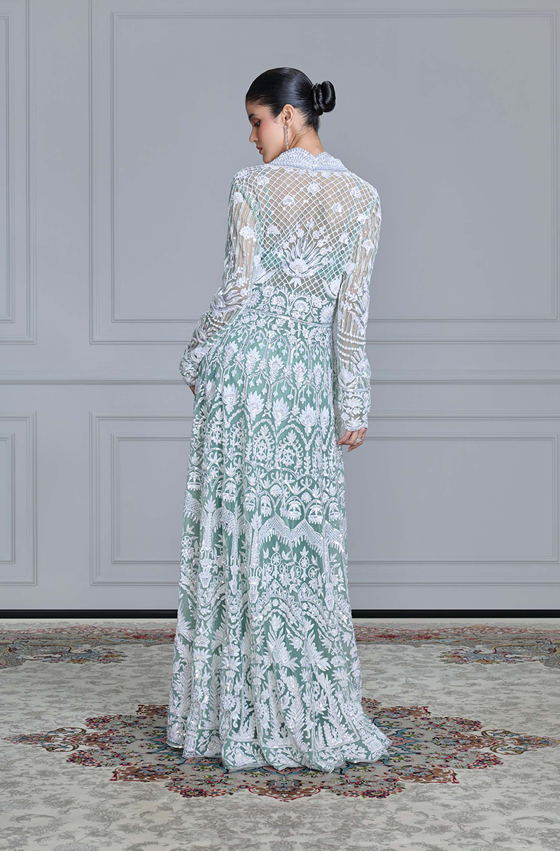 Mint & Ivory Kashmiri Embroidered Skirt Set