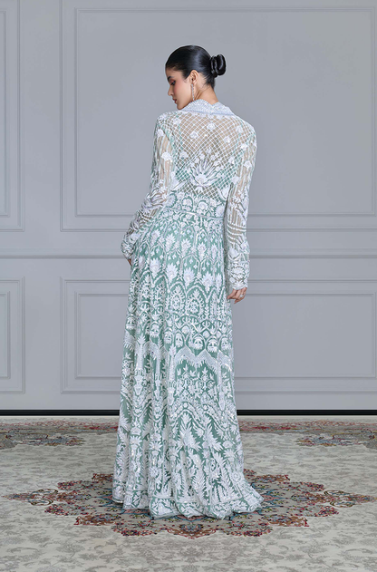 Mint & Ivory Kashmiri Embroidered Skirt Set