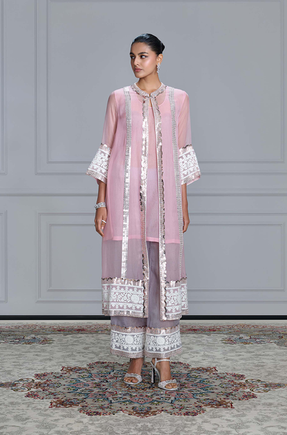 Pink Organza Sheer Jacket Set