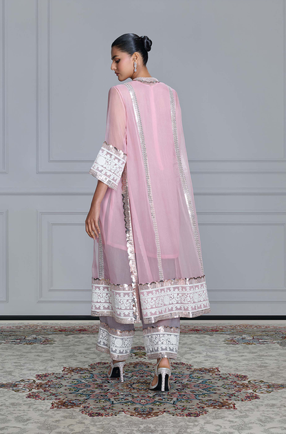 Pink Organza Sheer Jacket Set