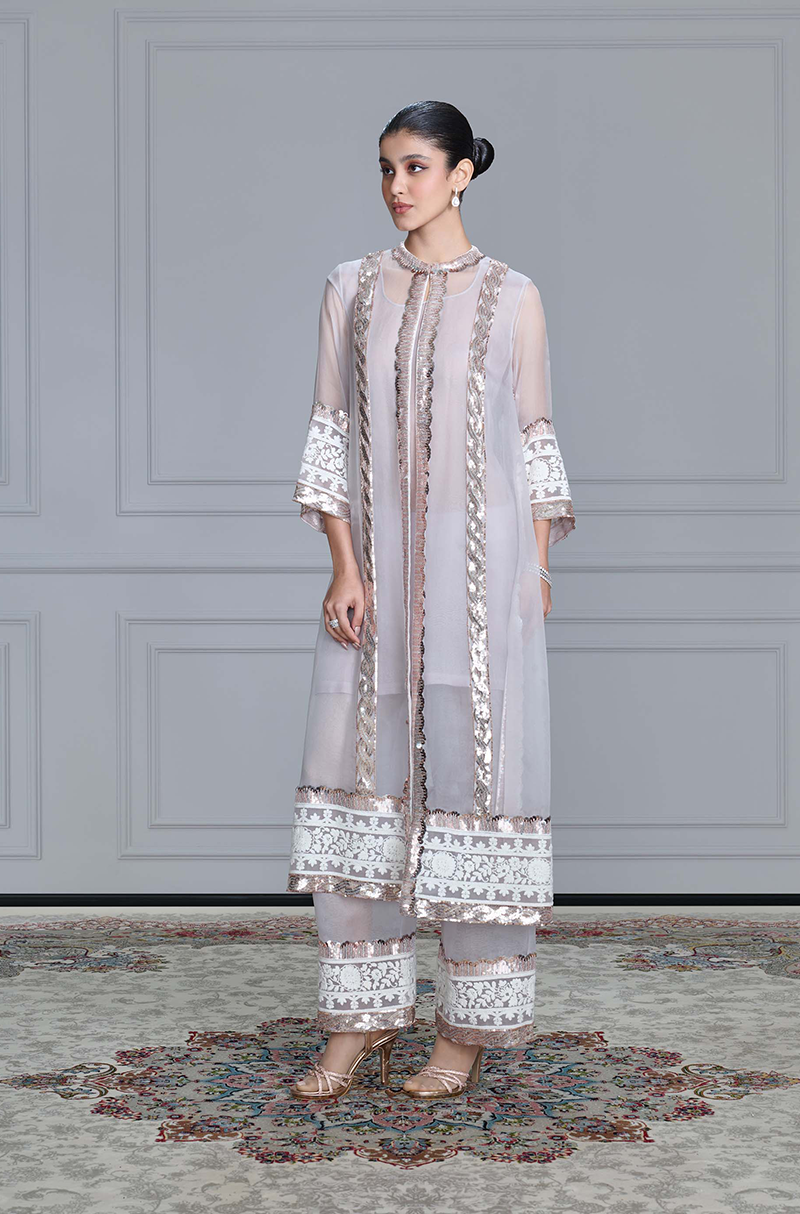 Grey Organza Sheer Jacket Set