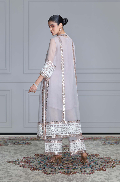 Grey Organza Sheer Jacket Set